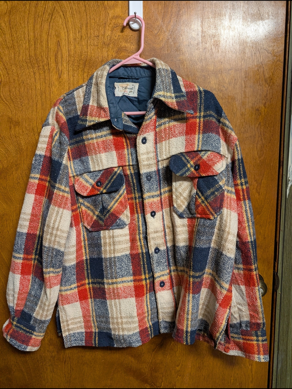 Men's Plaid Lightweight Shacket Jacket - Navy, Red & Cream